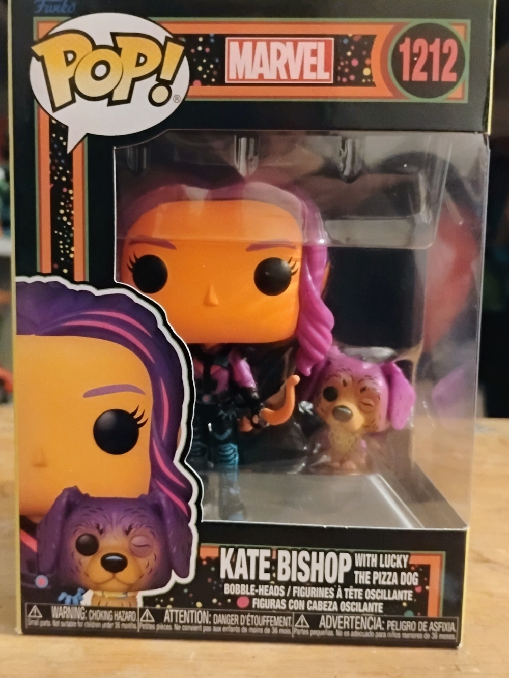 Funko Pop! Collectible Marvel Kate Bishop with Lucky The Pizza Dog NWT